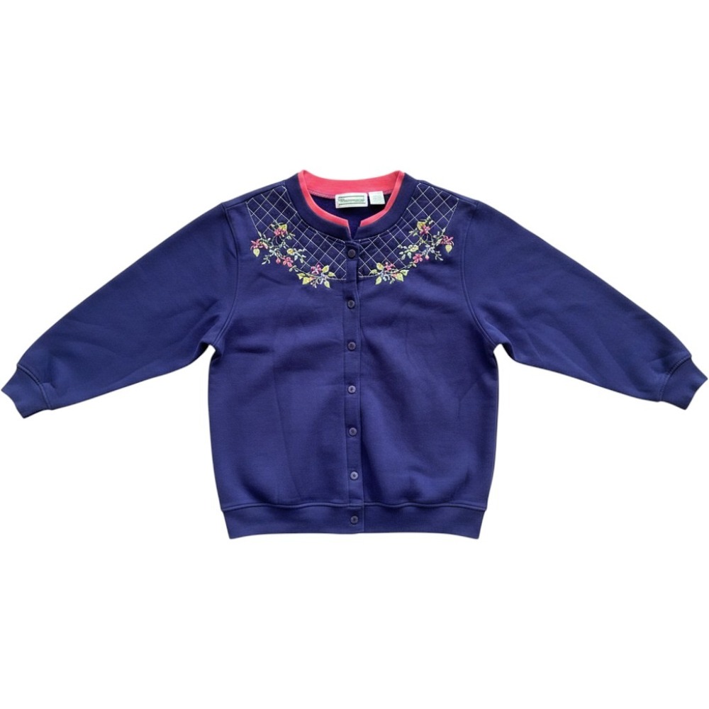 Shenanigans Vintage Floral Embroidered Button Front Sweatshirt Cardigan Blue M